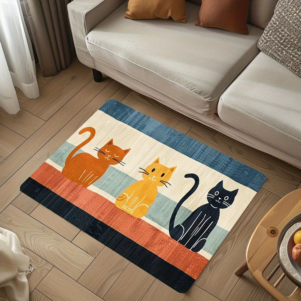 Polyester Doormat with Adorable Cat Design - Non-Slip, Easy to Hand Wash Mat for Kitchen and Living Room, Water-Resistant Rug for Bathroom - Includes 1 Piece