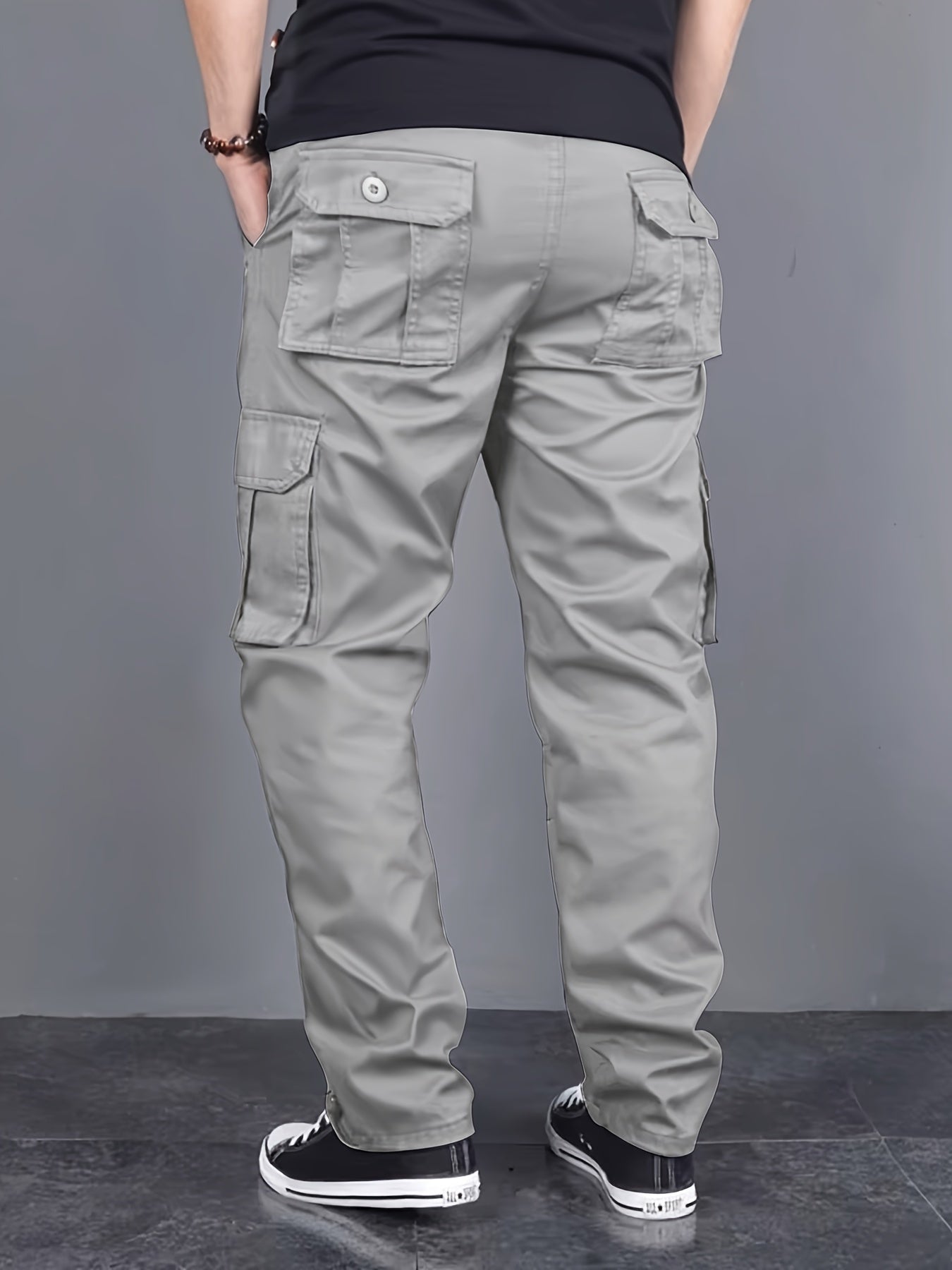 Men's 2-Pack Solid Color Cargo Pants with Multiple Pockets, Regular Fit, Ideal for Outdoor Activities