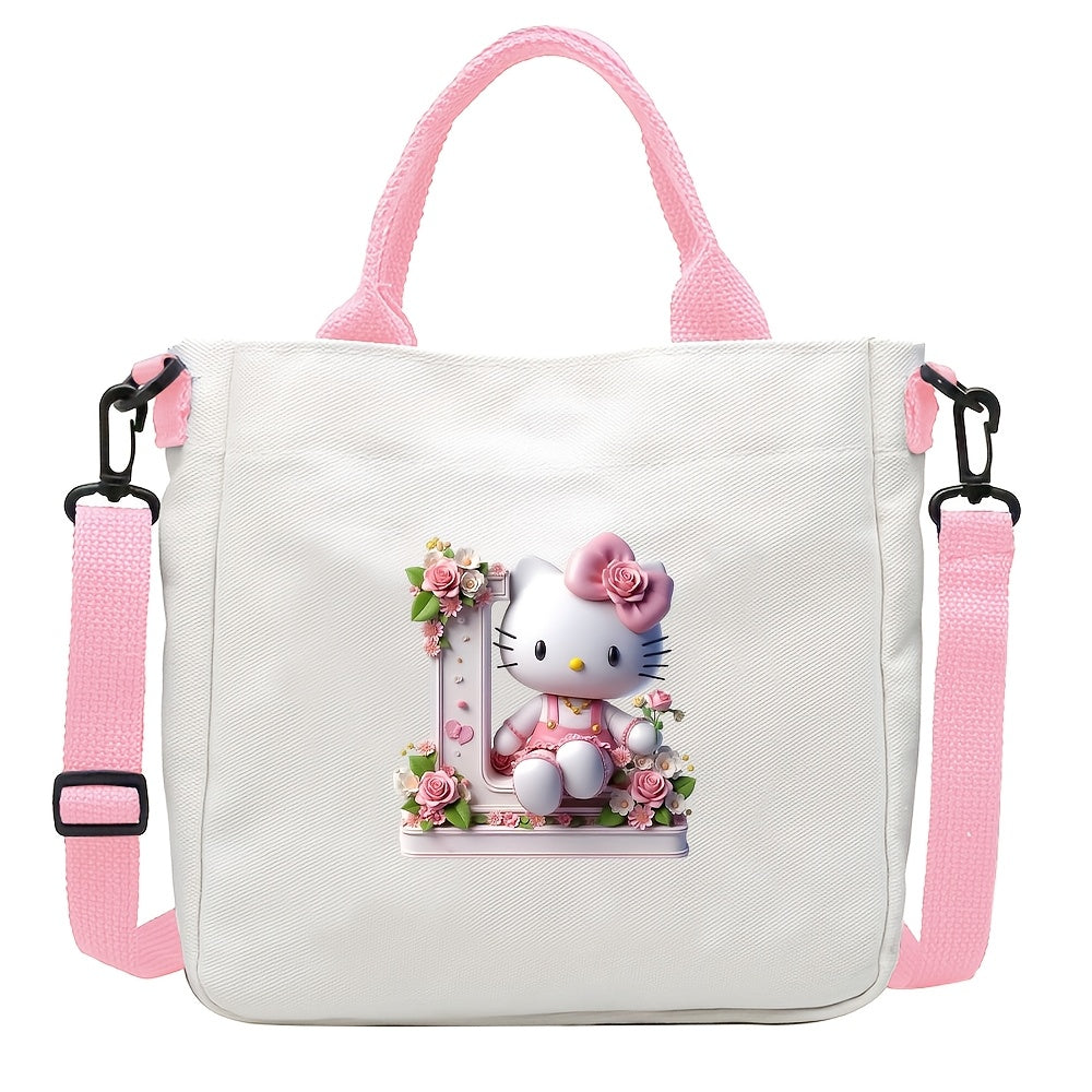 Sanrio Hello Kitty A-Z Letter Design Crossbody Bag with 26 Options, Cute Cartoon Pink, Large Capacity, Lightweight, Ideal for Daily Use.