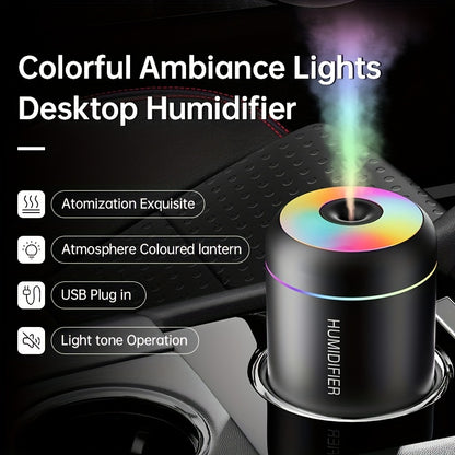 Portable USB-powered humidifier with lights, aromatherapy option - great for cars, offices, bedrooms, and tents.