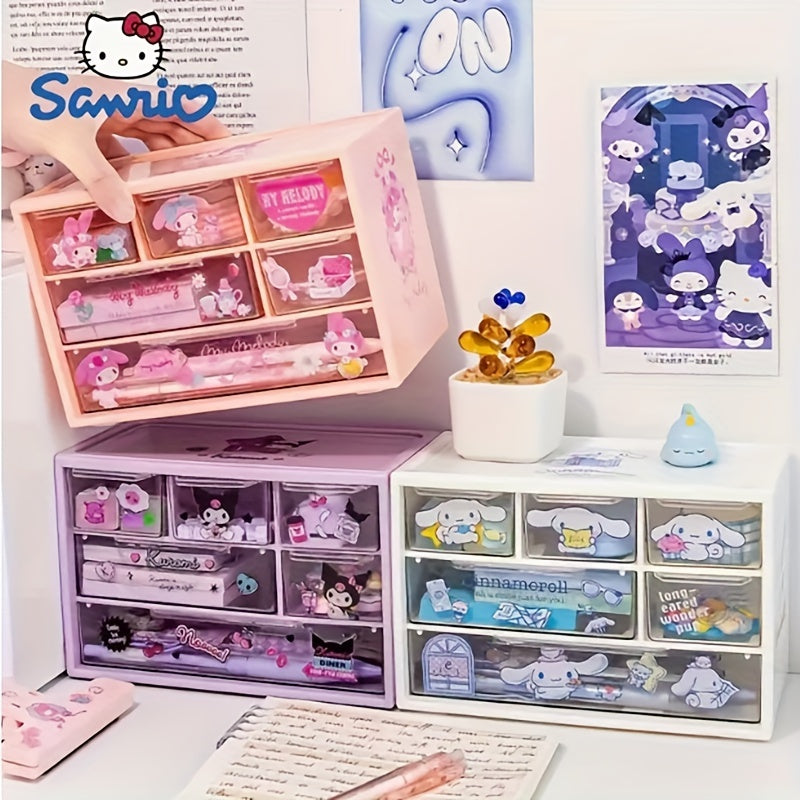 1pc Sanrio Desktop Storage Box with Six Compartments for Dormitory Bedroom Tables.