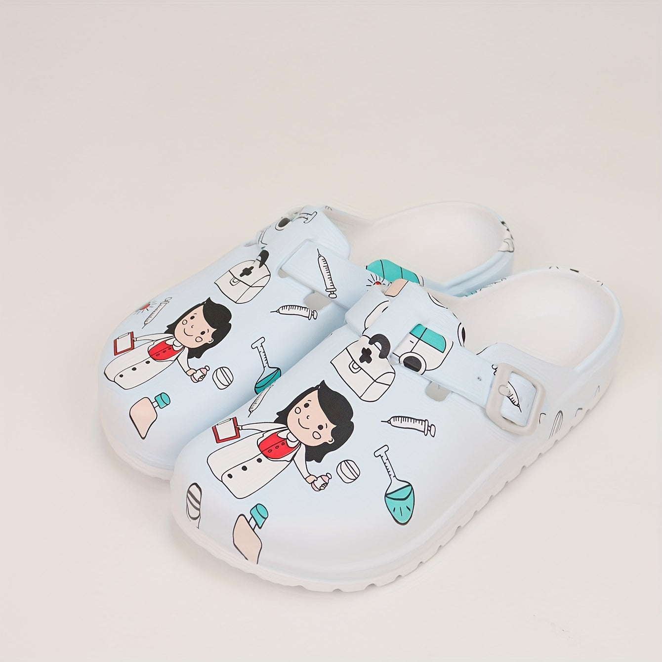 Adorable cartoon nurse slides, quick-drying casual slip-ons for indoor comfort.