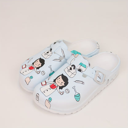 Adorable cartoon nurse slides, quick-drying casual slip-ons for indoor comfort.