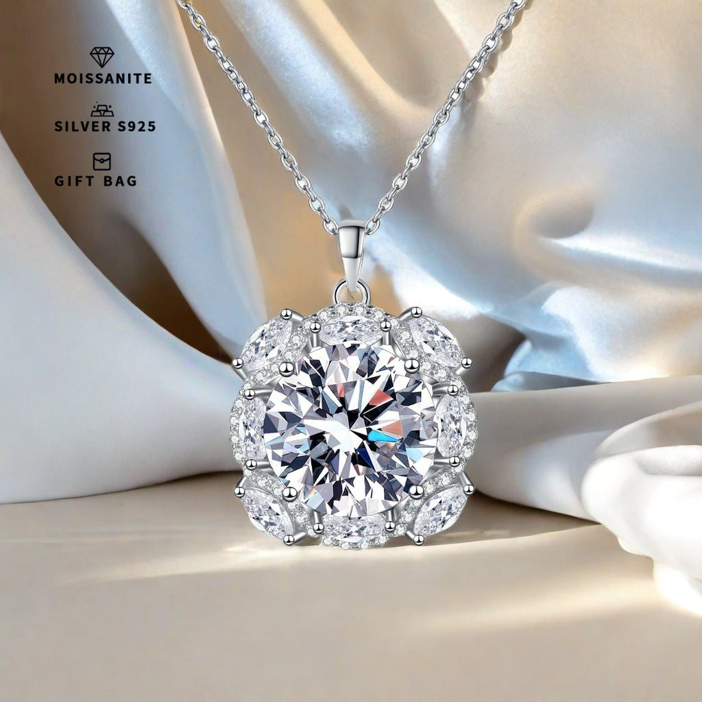 Meetmay offers an elegant sterling silver pendant featuring a 10CT round synthetic Moissanite stone. This simple yet stylish piece is suitable for both daily wear and special occasions like banquets. The all-season versatile jewelry comes with a 40cm+5cm