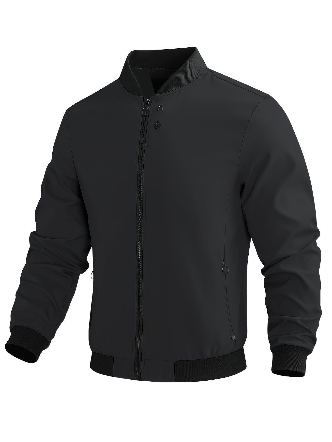 Trendy loose fit windproof jacket for plus size men, with zip closure and solid design.