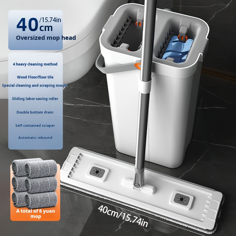 Keep your space tidy with this durable Mop and Bucket Set. This space-saving cleaning system features a sturdy metal and plastic design, along with convenient features like an easy squeeze handle, water release lever, and mop pad holder. Perfect for use