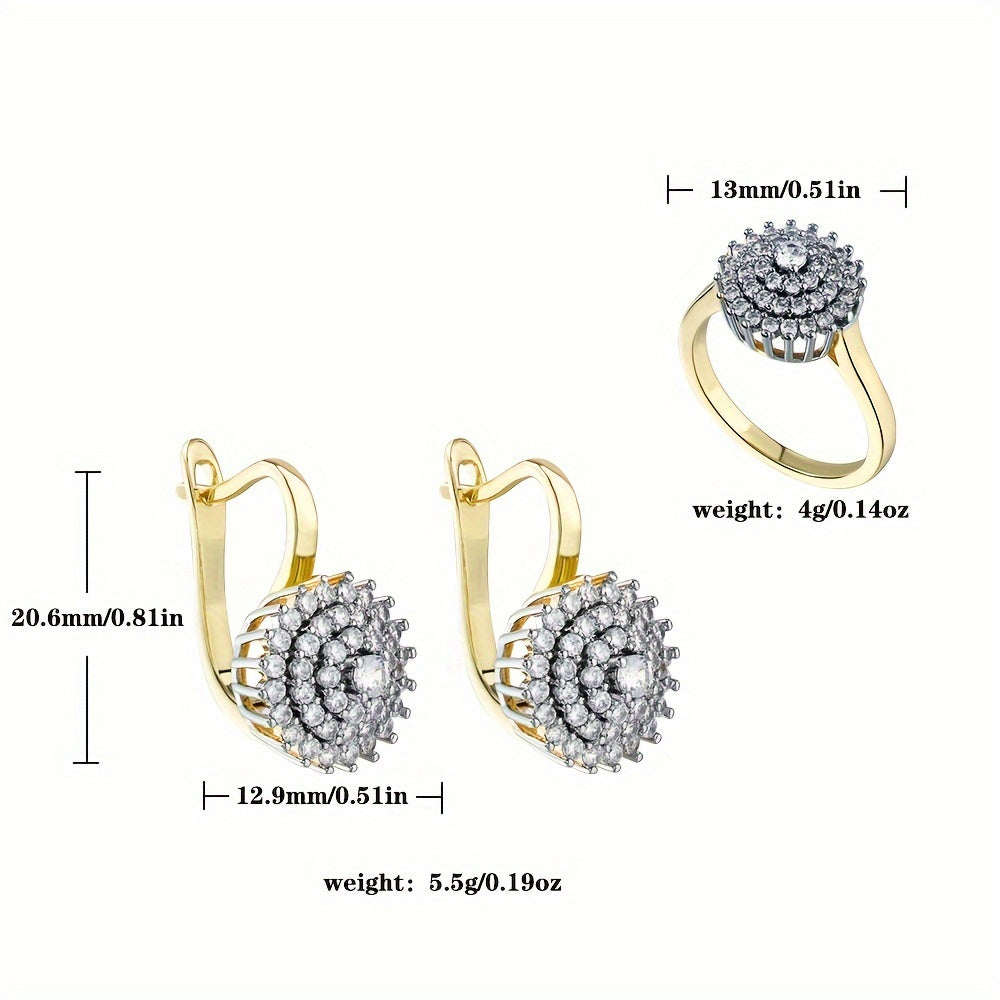 Stunning Jewelry Set Featuring 18K Gold-Plated Hollow Design Earrings & Ring Adorned with Sparkling Cubic Zirconia, Ideal for Everyday Chic or Special Occasions