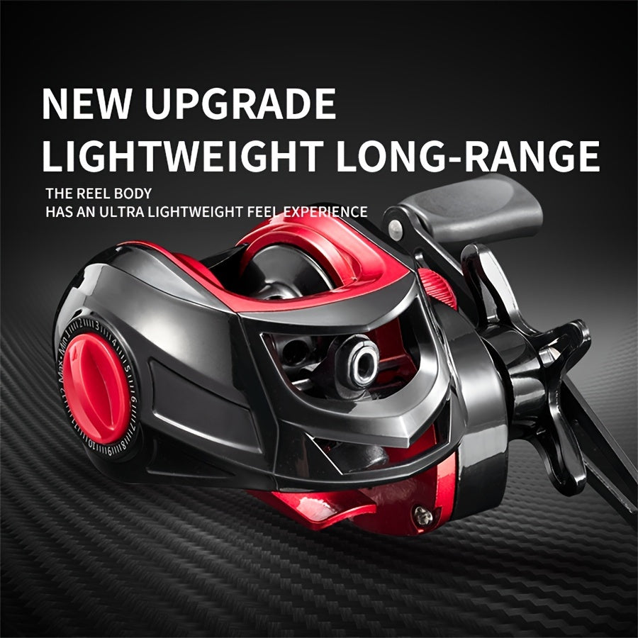 High-Strength BR Black & Red Baitcasting Fishing Reel - lightweight design, durable nylon body with metal spool, versatile for freshwater & saltwater fishing.