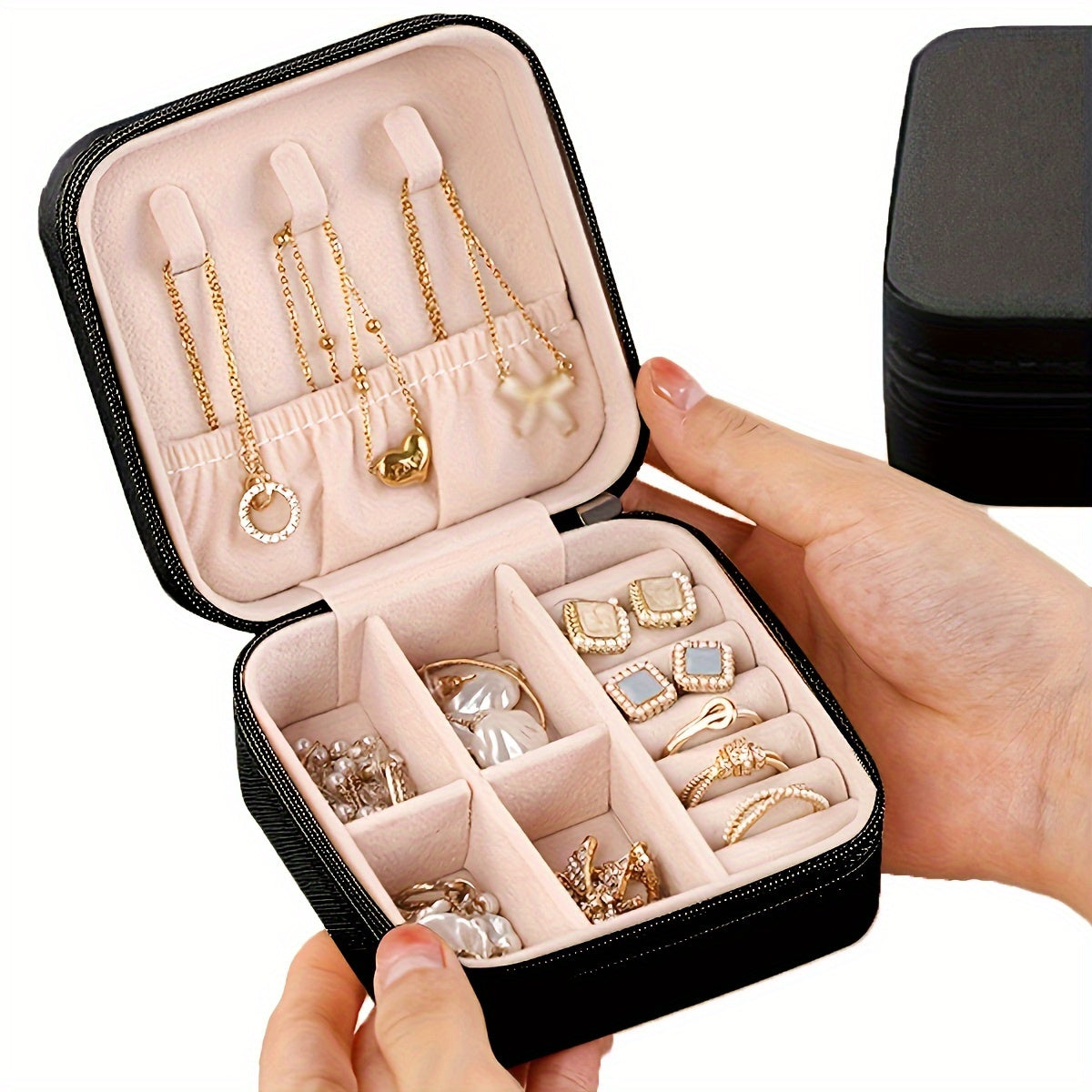 Portable jewelry storage box for travel, suitable for earrings, necklaces, and rings - ideal organizer for Valentine's Day.