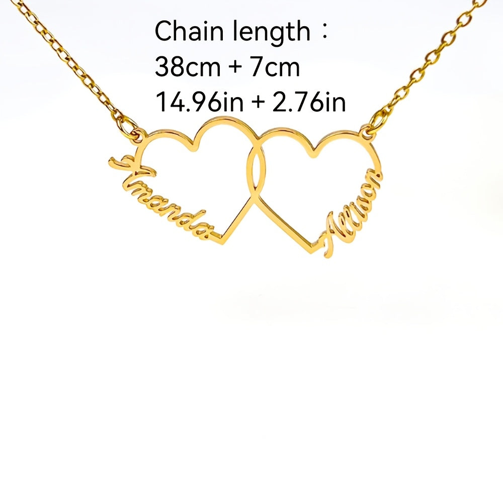 Engraved Heart and Name Couples Necklace in 18K Gold Plated Stainless Steel, Stylish Boho Pendant, Perfect for Everyday Wear and Special Occasions, Versatile Jewelry Piece for All Seasons.