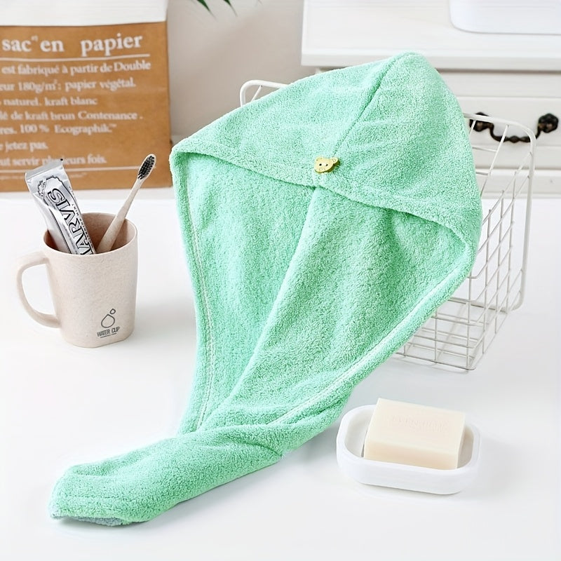 Lightweight cotton hair towel wrap for women with quick-dry knit fabric, hooded design for easy wear, ideal for bathroom use.