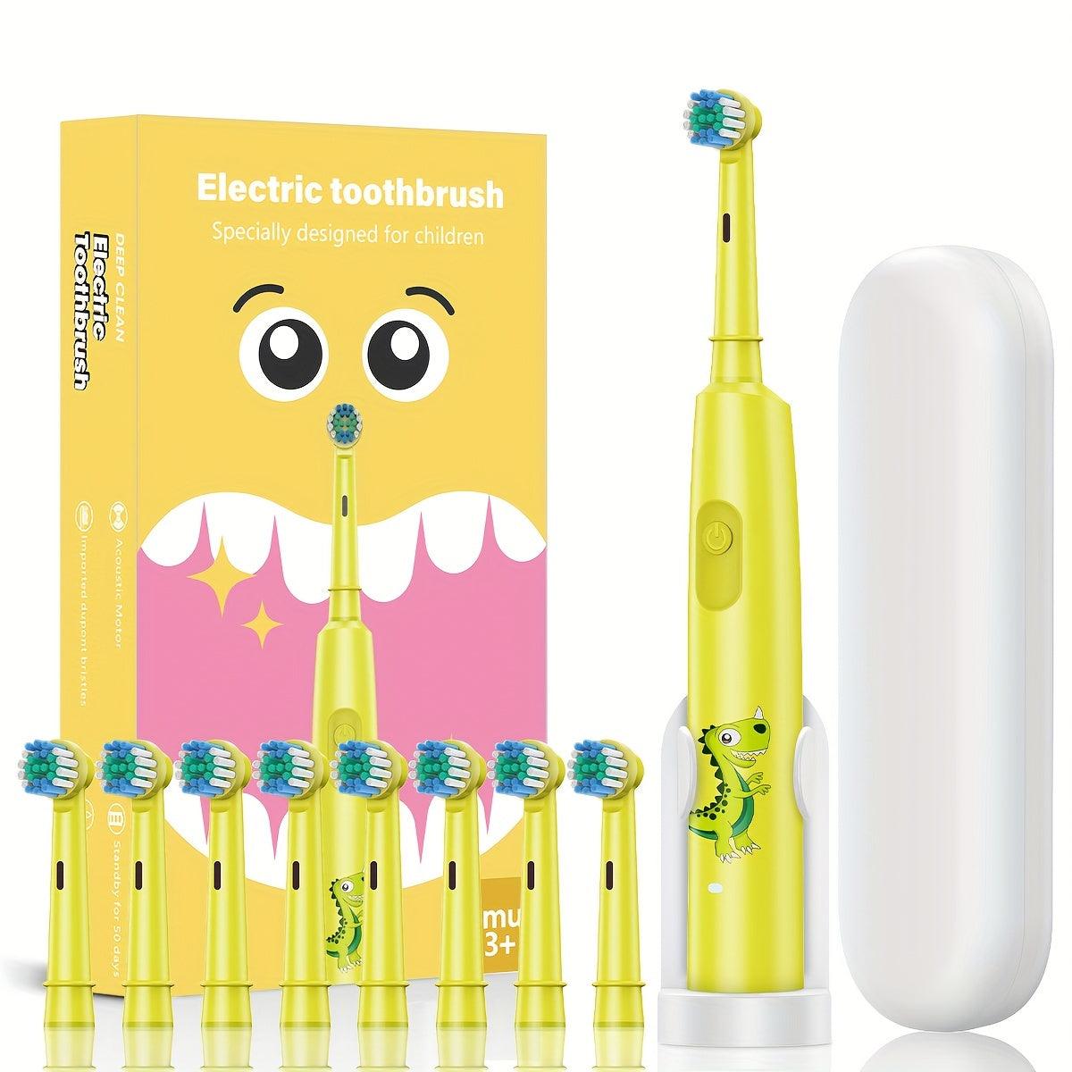 Children's electric toothbrush with 3 cleaning modes, USB rechargeable, soft bristles, and auto deep clean for ages 3-14.