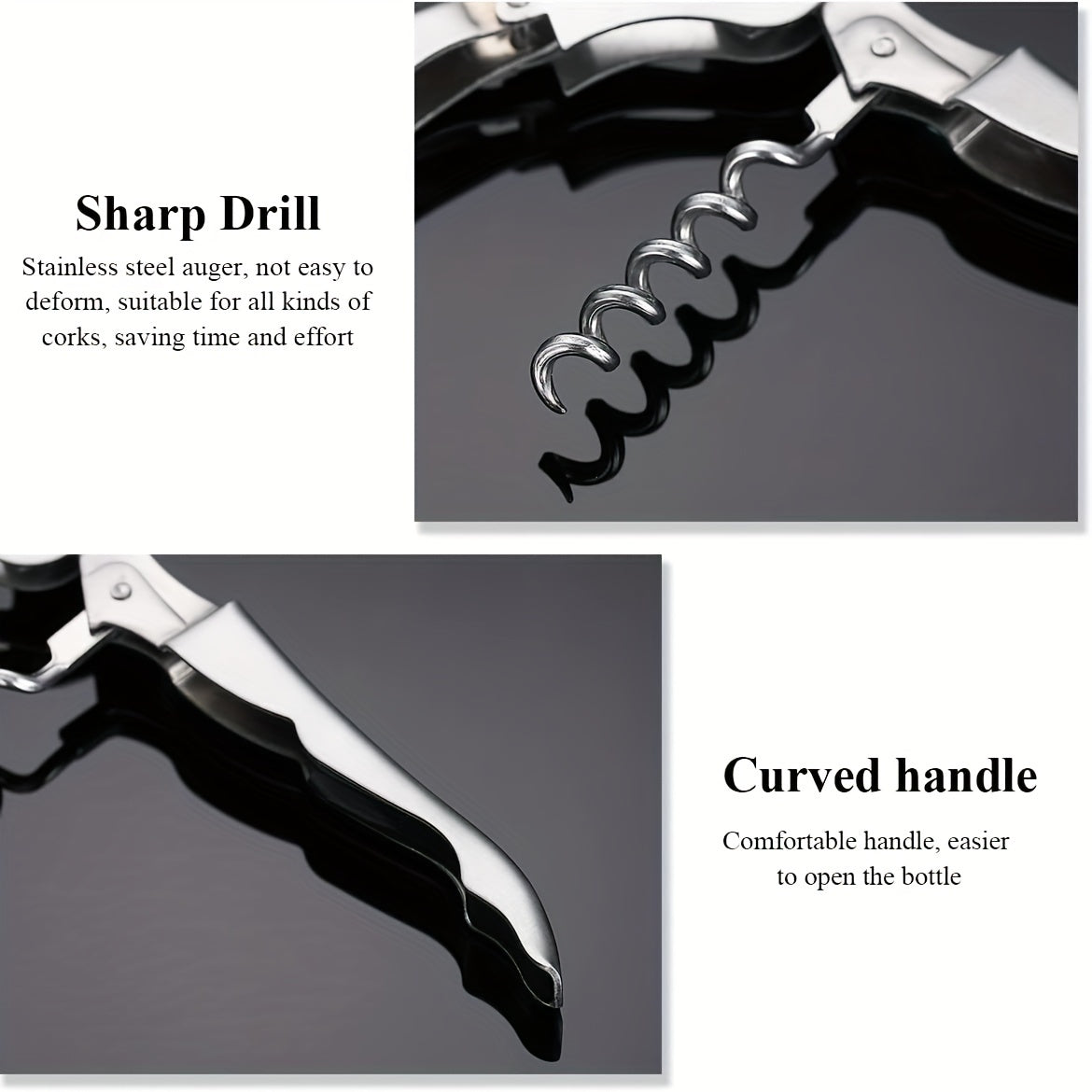 Stainless Steel Corkscrew with Foil Cutter - Classic Wine Opener with Double Hinges for Bars, Restaurants, and Home Use. Available in Silver, Golden, Rose Golden.