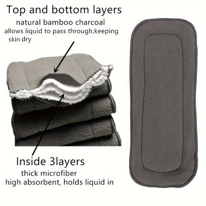 Three pieces of bamboo charcoal inserts, a five-layer water absorbent changing insert designed for cloth diapers.