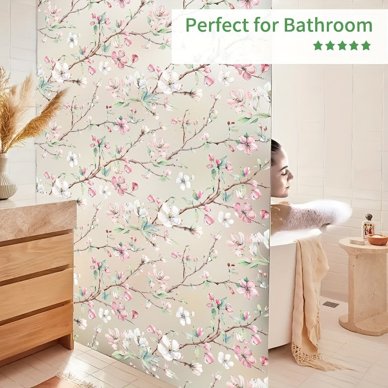 Retro Plum Blossom Model Frosted Window Film for Kitchen Sliding Door, Static Cling, Translucent Opaque Paper, Ideal for Home, Office, Bathroom. Anti-peeping and Anti-glare Film.