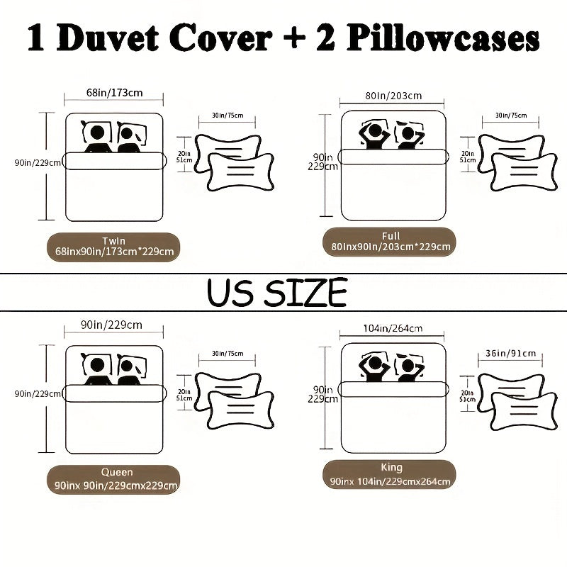 3-piece Duvet Cover Set with Fashionable Love Leopard Print, Includes 1 Duvet Cover and 2 Pillowcases (Core not included). Soft and Comfortable Bedding Set for Bedroom or Guest Room.