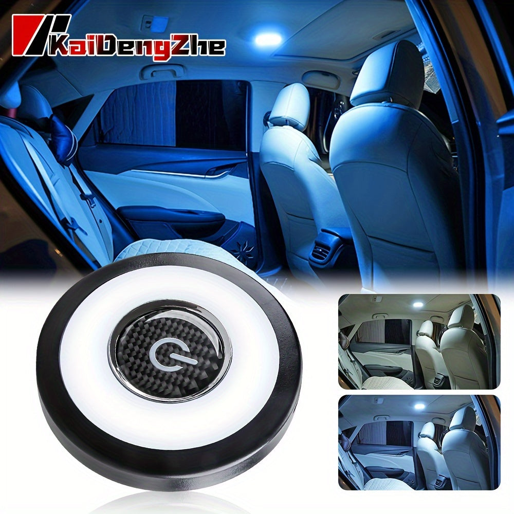 1pc USB rechargeable LED car ceiling light with 3 colors, magnetic roof attachment for vehicle and RV use, and can also be used as a reading or cabinet light in the bedroom.