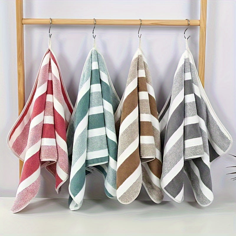 LDQ 4 Ultra-Soft Coral Fleece Towels - Quick Dry, Striped Hand & Face Towels, 34.8x74.93 cm