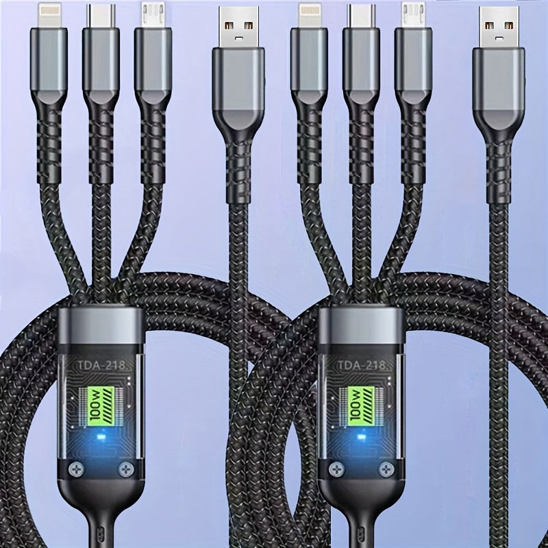 OLISHEN High-Speed 100W 3-in-1 Fast Charge Cable for iPhone, Samsung, Xiaomi - USB-C, Micro USB, Lightning Sync & Charging Cord.