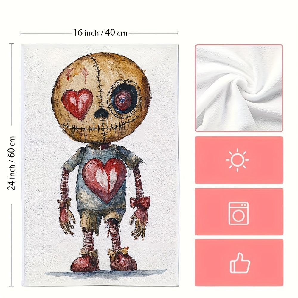 Set of 2 Ultra Soft Kitchen Towels featuring a Quirky Voodoo Doll with Heart Design, Exceptionally Absorbent & Easy to Clean, Size 40.64x60.96 cm - Ideal for Valentine's Day Decor, Festive Dish Towels|Unique and Fun Towel Design|Soft Knitted Texture