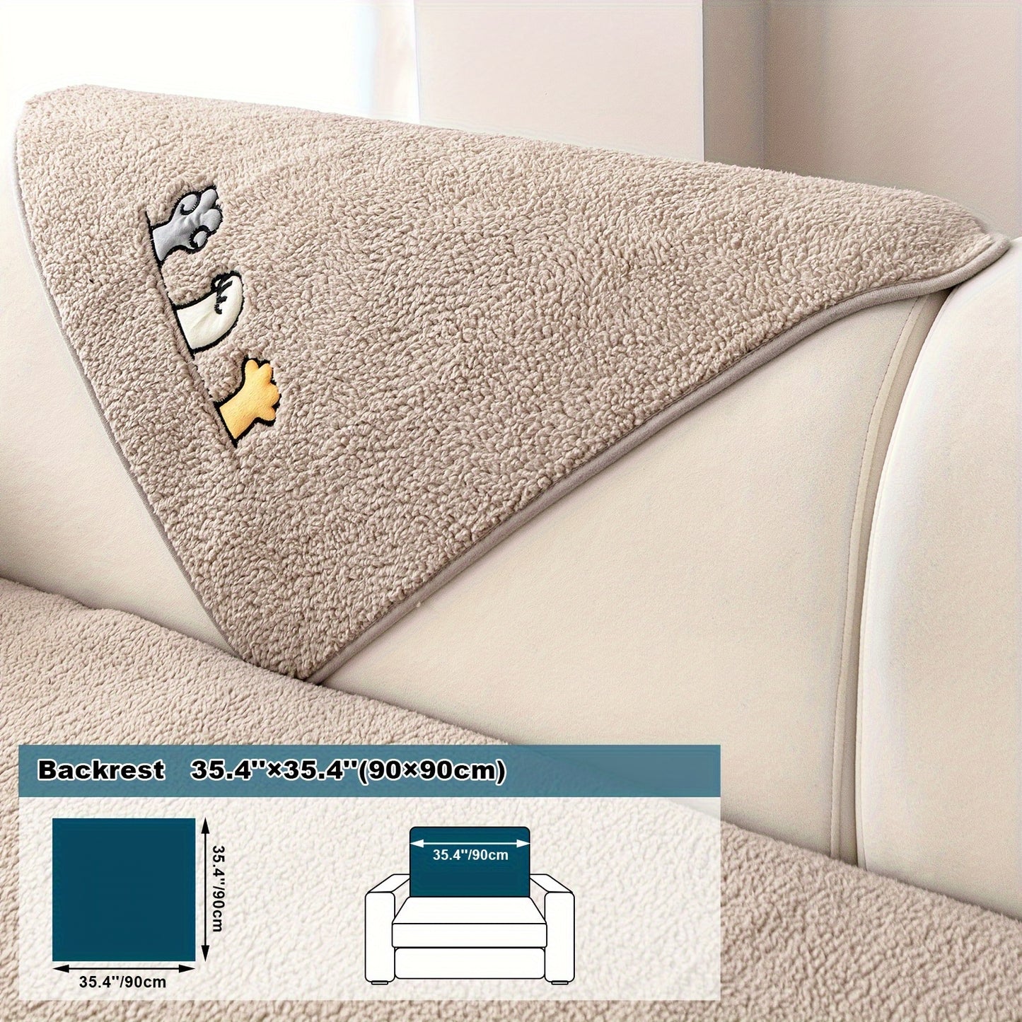 Plush Sherpa sofa slipcover protects furniture from pets, non-slip design for various rooms. Handrail backrest cover pillowcase sold separately.