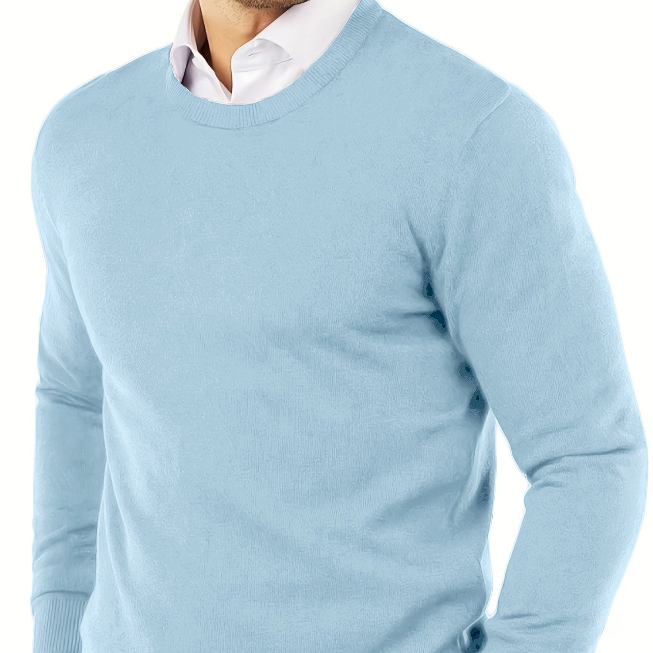 Men's premium solid color knit sweater, warm and comfortable with long sleeves. Ideal for fall/winter outdoor activities. Made with a rayon blend.