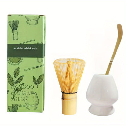 Complete Set of Traditional Japanese Matcha Tools - Includes Bamboo Whisk, Ceramic Spout, and Scoop - Ideal for Holiday Season