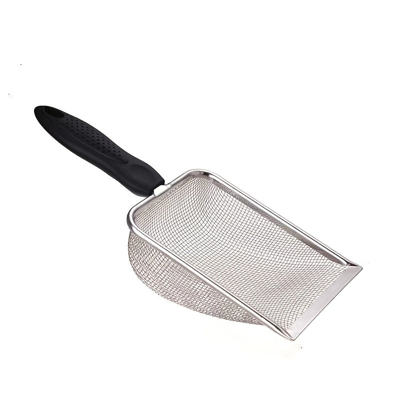 Stainless steel cat litter scoop for efficient cleaning.