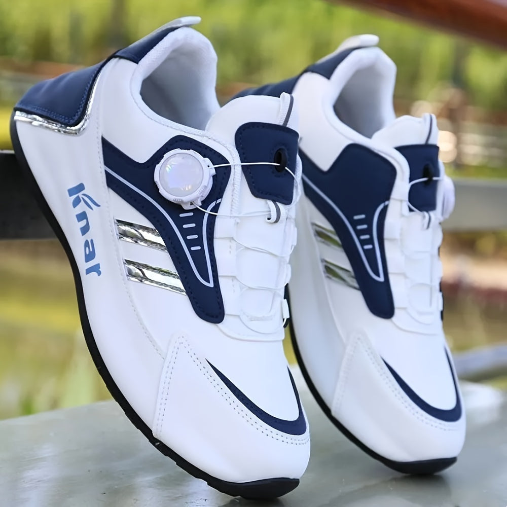 Zhenyuezu Men's Athletic Sneakers feature a twist buckle closure, EVA insole, and stylish blue accents for versatile and durable wear in all seasons, perfect for casual or sporty activities.