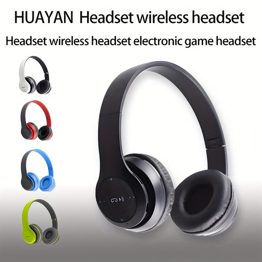 HUAYAN Over-Ear Wireless Headphones - Black with Colorful Accents, Seamless Audio, Padded Ear Cups, Rechargeable, Volume Control, Gaming Console Compatible, Button Controls.