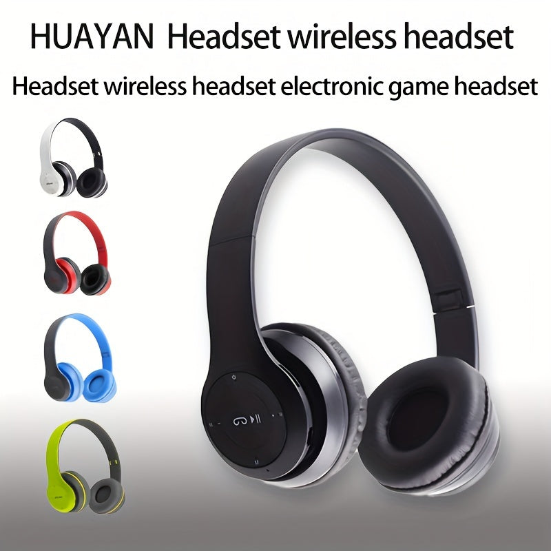 HUAYAN Over-Ear Wireless Headphones - Black with Colorful Accents, Seamless Audio, Padded Ear Cups, Rechargeable, Volume Control, Gaming Console Compatible, Button Controls.