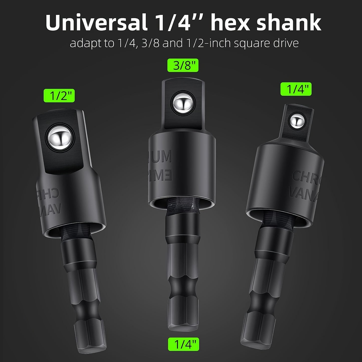 4pcs 360° Rotatable Hex Shank Impact Driver Socket Set, 105° Right Angle Screwdriver Holder - Black/Silver Chrome Vanadium Steel, Versatile Drilling Solution for Home Improvement and DIY