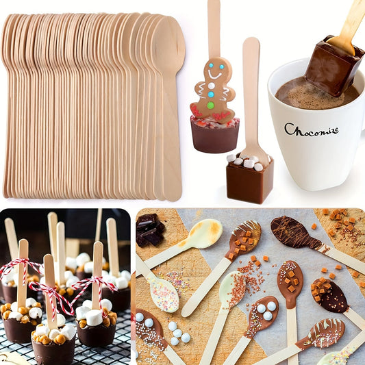 Premium Bamboo Mini Spoons ideal for serving Hot Chocolate - Great for Parties & Events, available in packs of 50 or 100