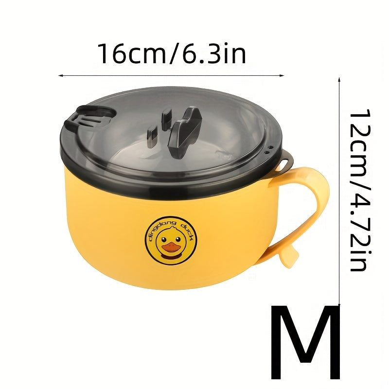 Stainless steel instant noodle bowl with lid, drainage, handles, and heat-resistant design for dormitory students.