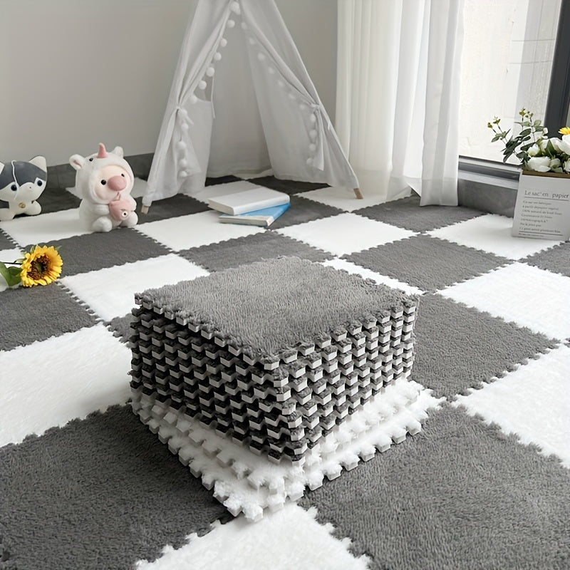 24-piece set of washable plush patchwork floor mats for home use, including bedside carpet.