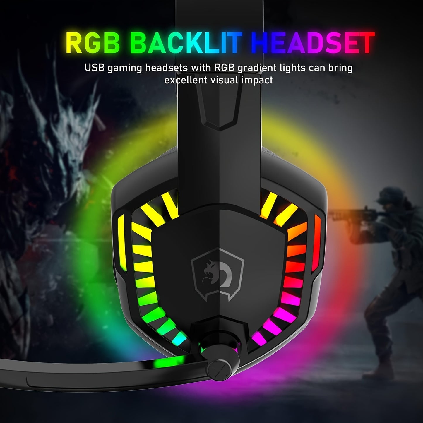 Noise-canceling mic gaming headset with RGB lights, wired over-ear headphones for PS4, PS5, Xbox One, PC, Mac. Durable plastic, soft memory earmuffs, button control, tangle-free cable, no