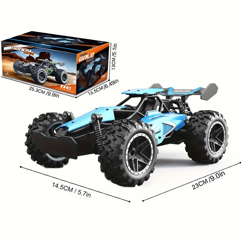 High-Speed remote control racing car with anti-collision & drift modes, USB rechargeable battery, 1:18 scale, off-road design, rubber tires.