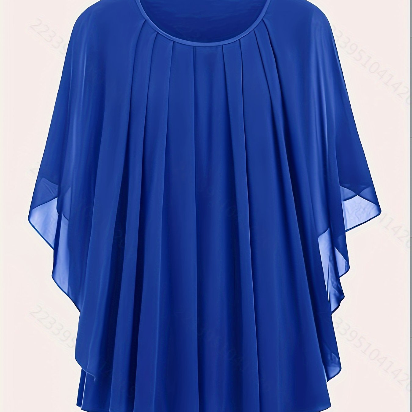 Solid pleated top with crew neck and batwing sleeves, perfect for spring and summer in plus sizes.