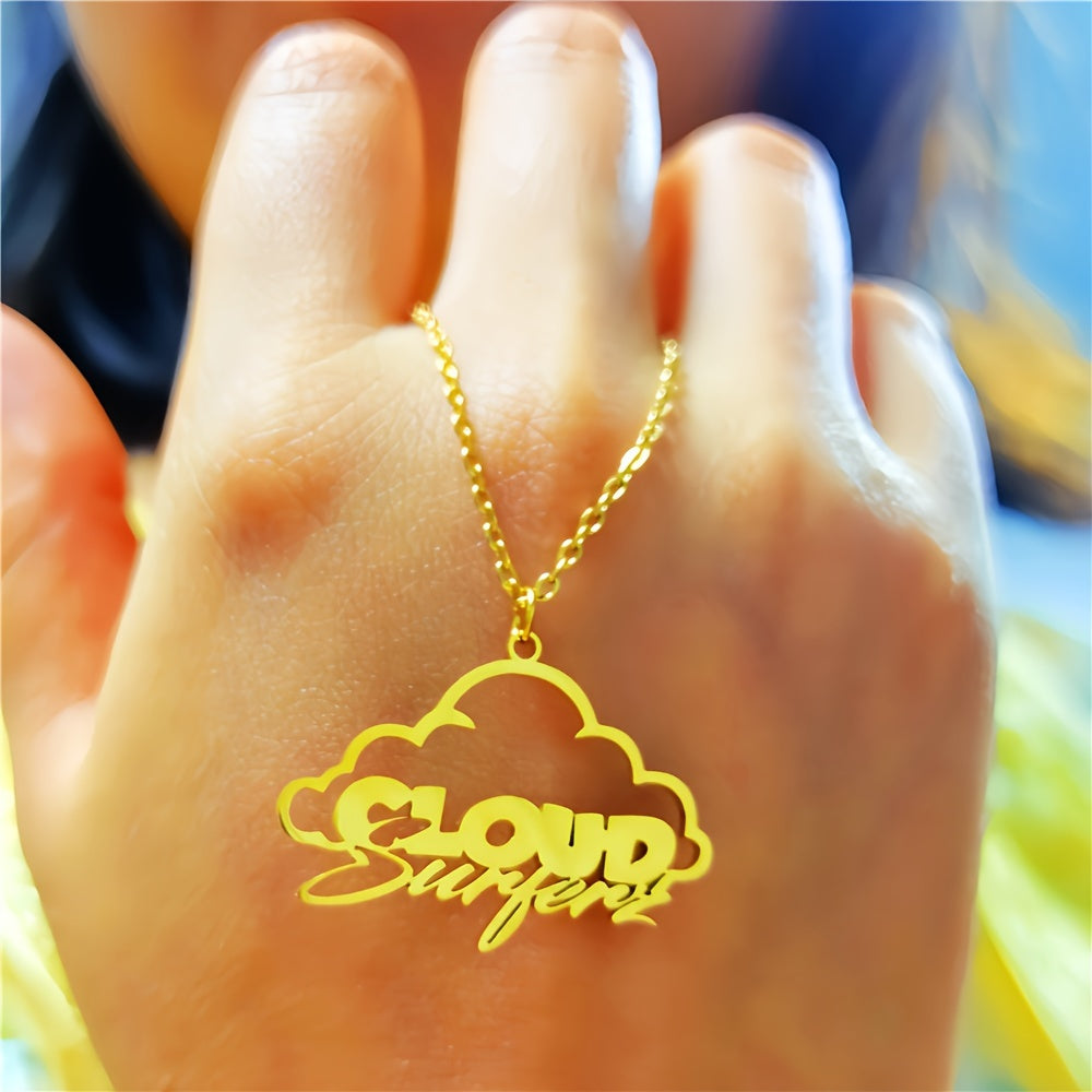 Stainless Steel Women's Necklace with Personalized Name Pendant and Cloud Design - Perfect for Business Functions, Wedding Celebrations, Festivals, School Year Beginnings, Graduation Celebrations, and Gifting Occasions like Christmas, Valentine's Day