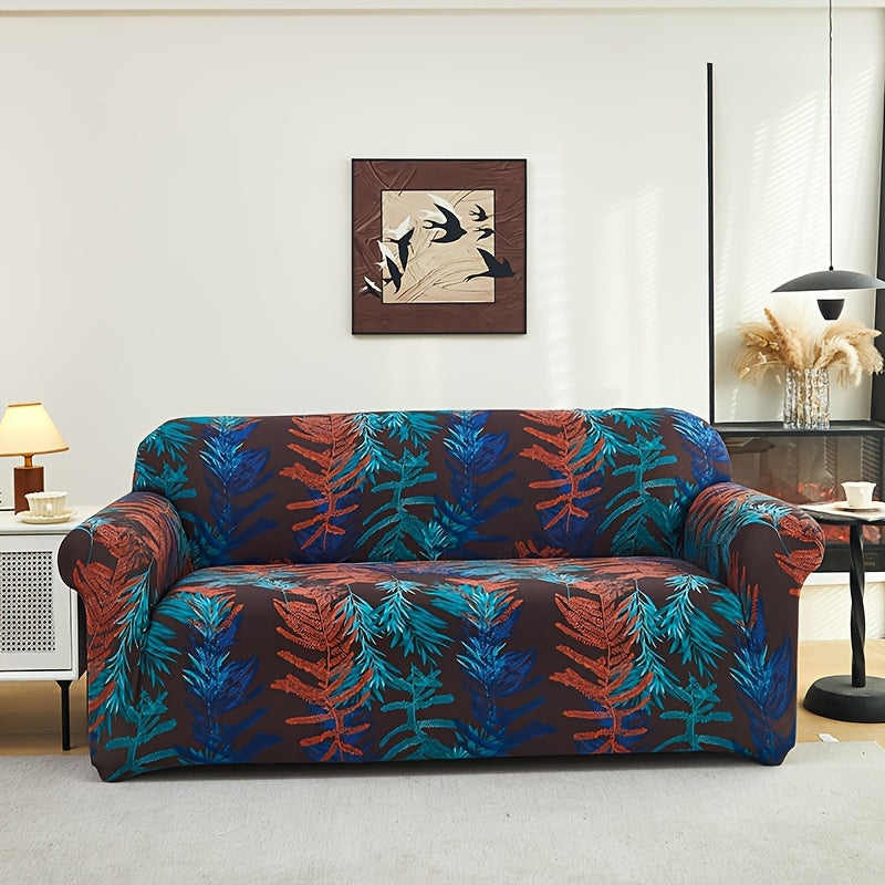 All-season sofa cover with stretchable fabric and anti-slip stick. Features modern print design, machine washable and fits single to four-seater sofas. Anti-dirt and dust-proof.