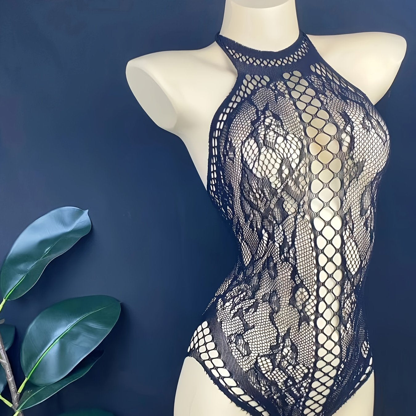 Stylish lace bodysuit for women with a hollow design and body-shaping corset top made from polyamide and knit fabric.