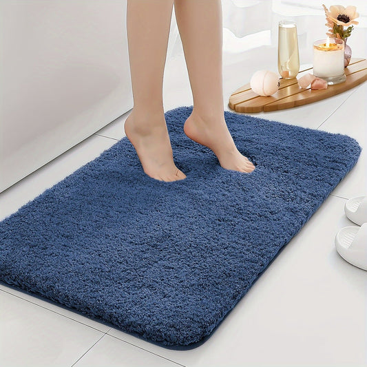 Plush Bathroom Mat with Ultra-Absorbent Features - Non-Slip, Soft Polyester with PVC Backing, Hand Washable, Rectangular Home Decor Rug