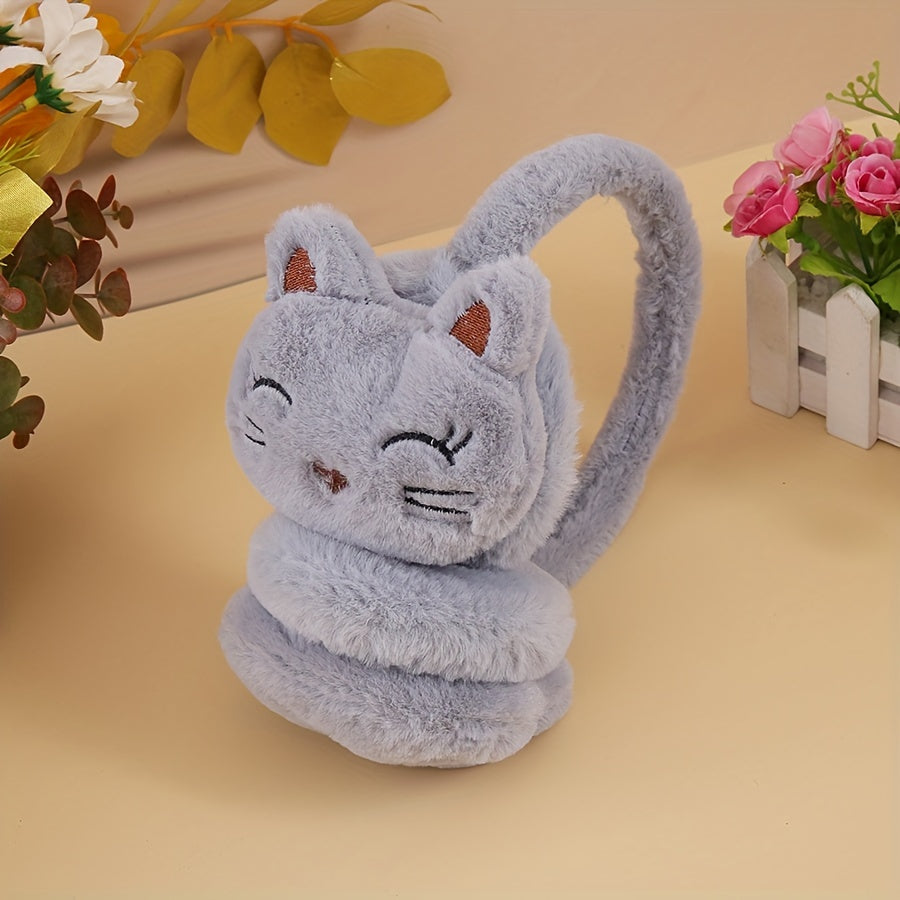 Soft and furry solid color cat plush earmuffs, perfect for keeping your ears warm in the winter. Ideal for women and girls.