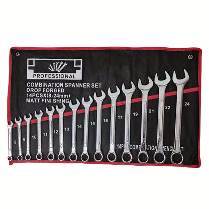 14-piece Professional Spanner Set with Extended Ratchet Wrench, Dual-End Hex & Flat Head, Manual Steel Tool Combo, Customizable Style - Set Purchase