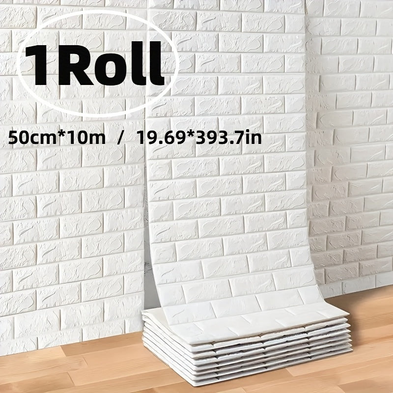 1 roll of 3D brick wall sticker with 10m self-adhesive vinyl foam wallpaper for home decor, creating a romantic bedroom atmosphere in brick, stone and wood style.