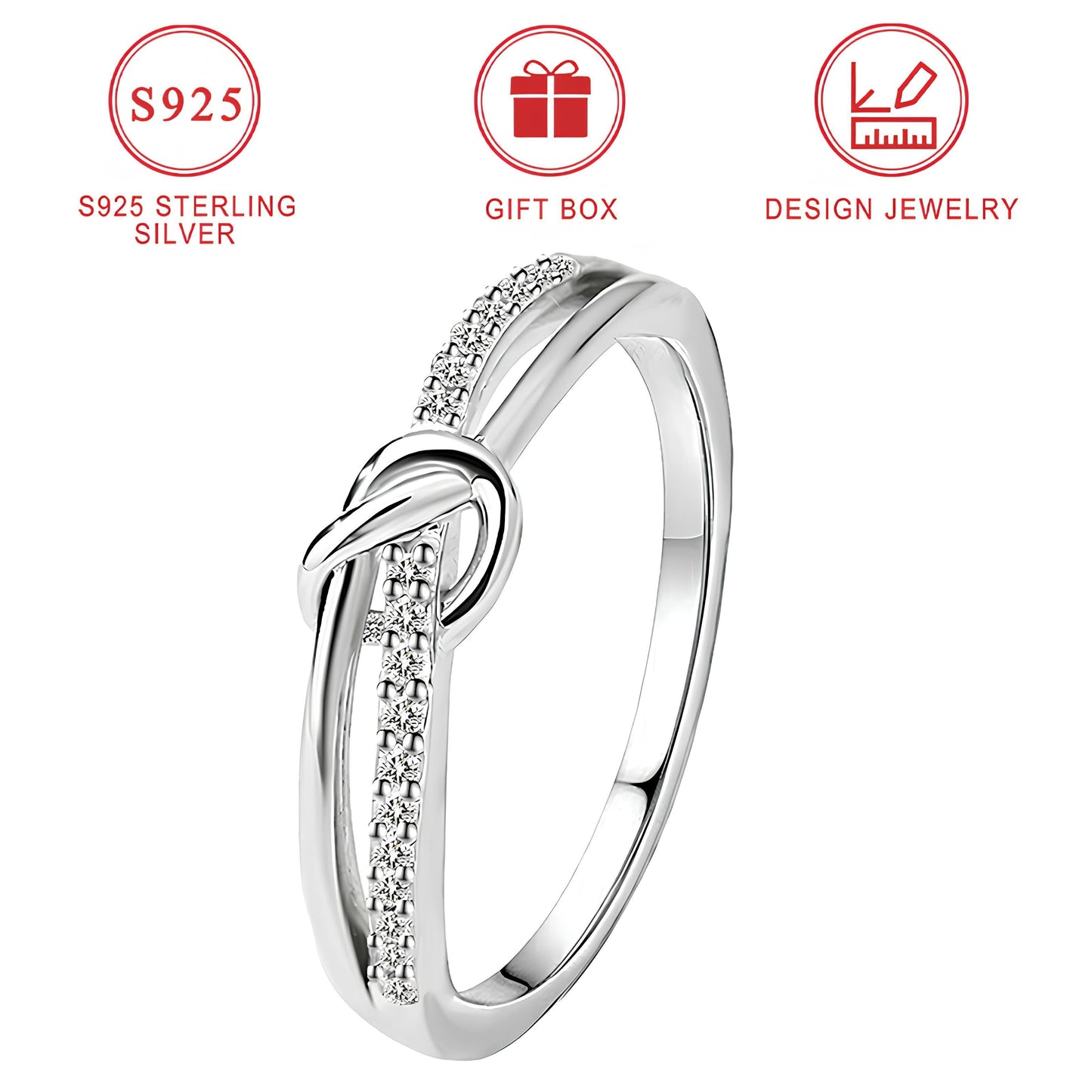 Butterfly Knot Design Mobius Ring crafted with 925 Sterling Silver, an Elegant and Simple Band for Women, an Ideal Gift for Girlfriends in a Gift Box.