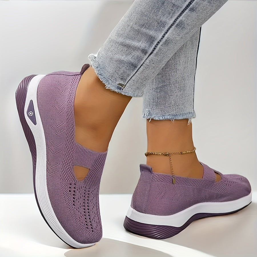 Women's lightweight knitted sneakers with PVC sole, fabric insole and upper, all-season wear, slip-on closure, machine washable.