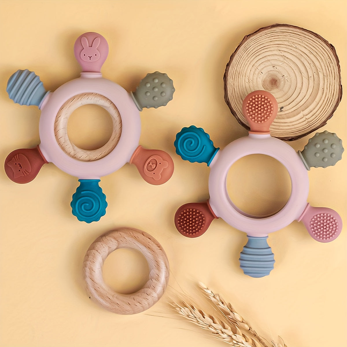 TYRY.HU Youngsters Teething Toy - BPA-Free Silicone Rudder with Wooden Ring, A Great Gift for Babies and Toddlers, Perfect for Holiday Celebrations and Baby Showers, by TYRY.HU