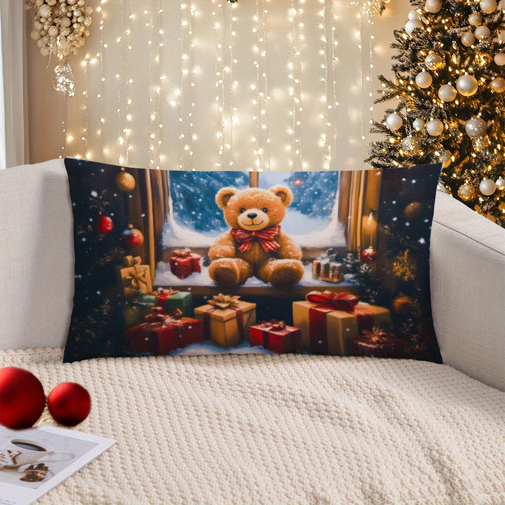 Get in the festive spirit with this Christmas Teddy Bear Pillow Cover. Measuring 45.72x45.72 cm and made from soft knit fabric, this playful cushion case features a mixed color design perfect for adding a touch of contemporary style to your decor. With a