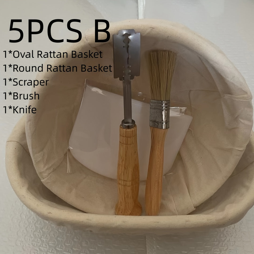 Newly designed Rattan Bread Proofing Basket Set ideal for both Professional and Home Bakers. Food-Safe Dough Fermentation Tools included in the Set for perfect Sourdough loaves.